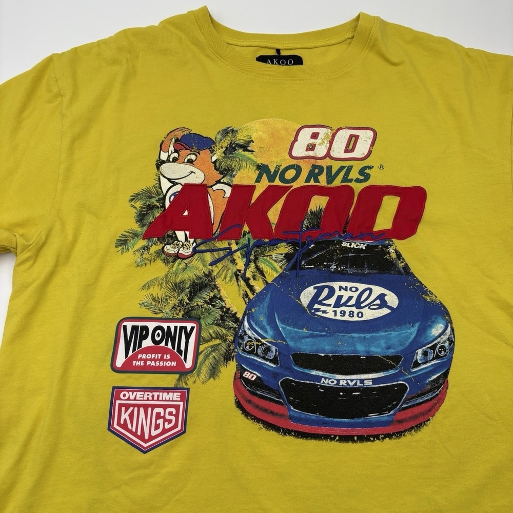 AKOO Mens Shirt 3XL Yellow Graphic Tee No Rvls Racing Car Short Sleeve - Picture 10 of 10